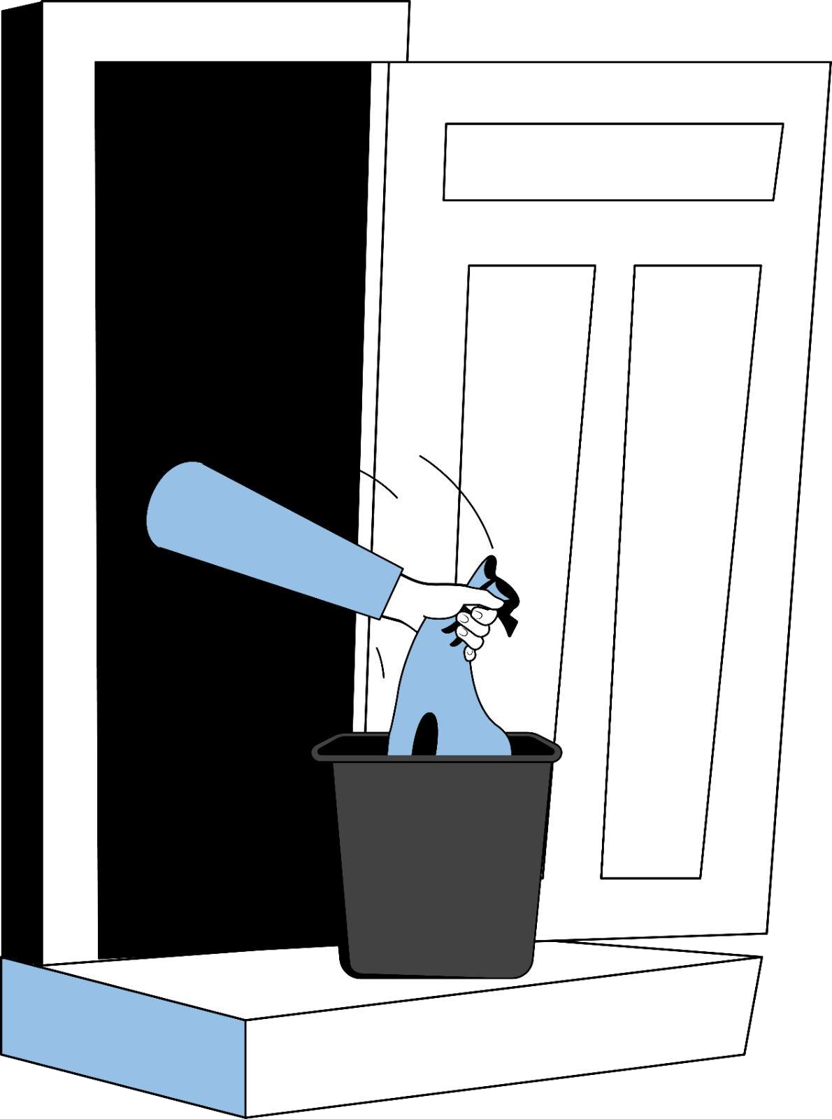 Hand holding trash bag over bin